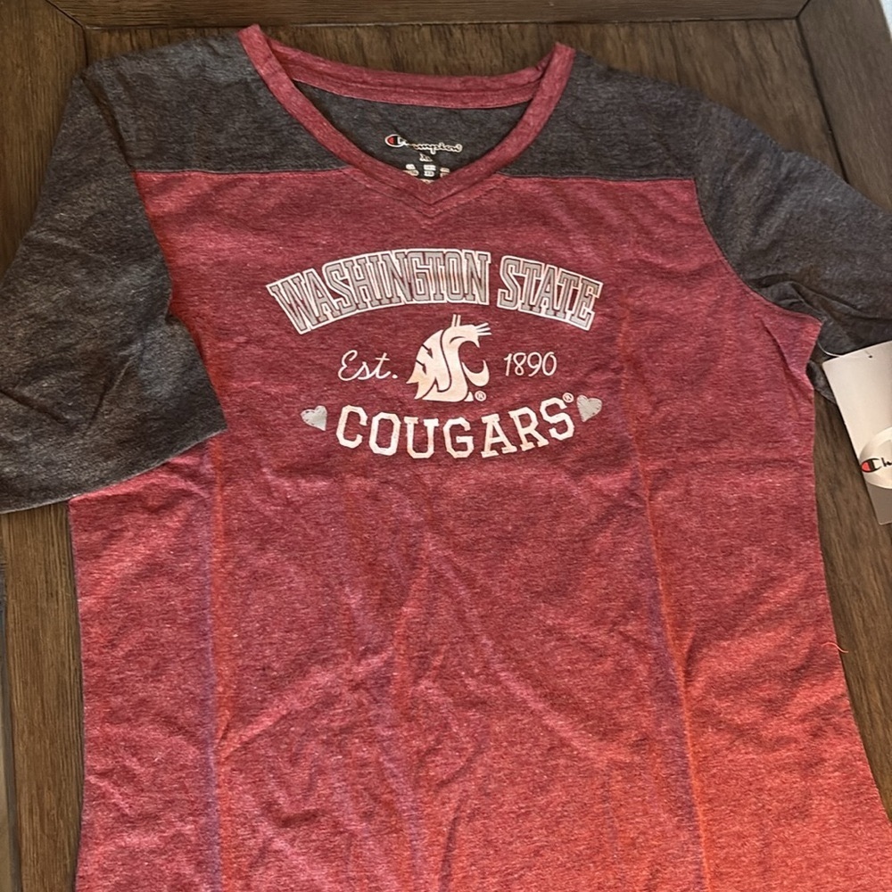 NWT [Champion] Washington State Cougars NCAA 1/2 Sleeve V-Neck Shirt Youth XL - Picture 4 of 14